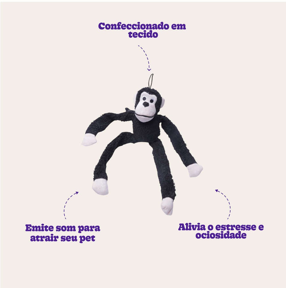 Brinquedo Jambo Mordedor Pelúcia Macaco Kelev Preto - Tam. G