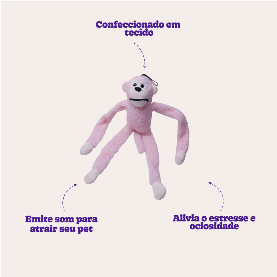 Brinquedo Jambo Mordedor Pelúcia Macaco Kelev Rosa - Tam. G