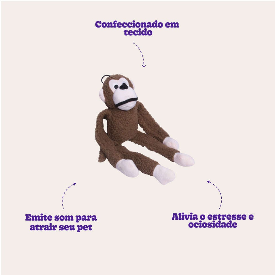 Brinquedo Jambo Mordedor Pelúcia Macaco Kelev Bege - Tam. M