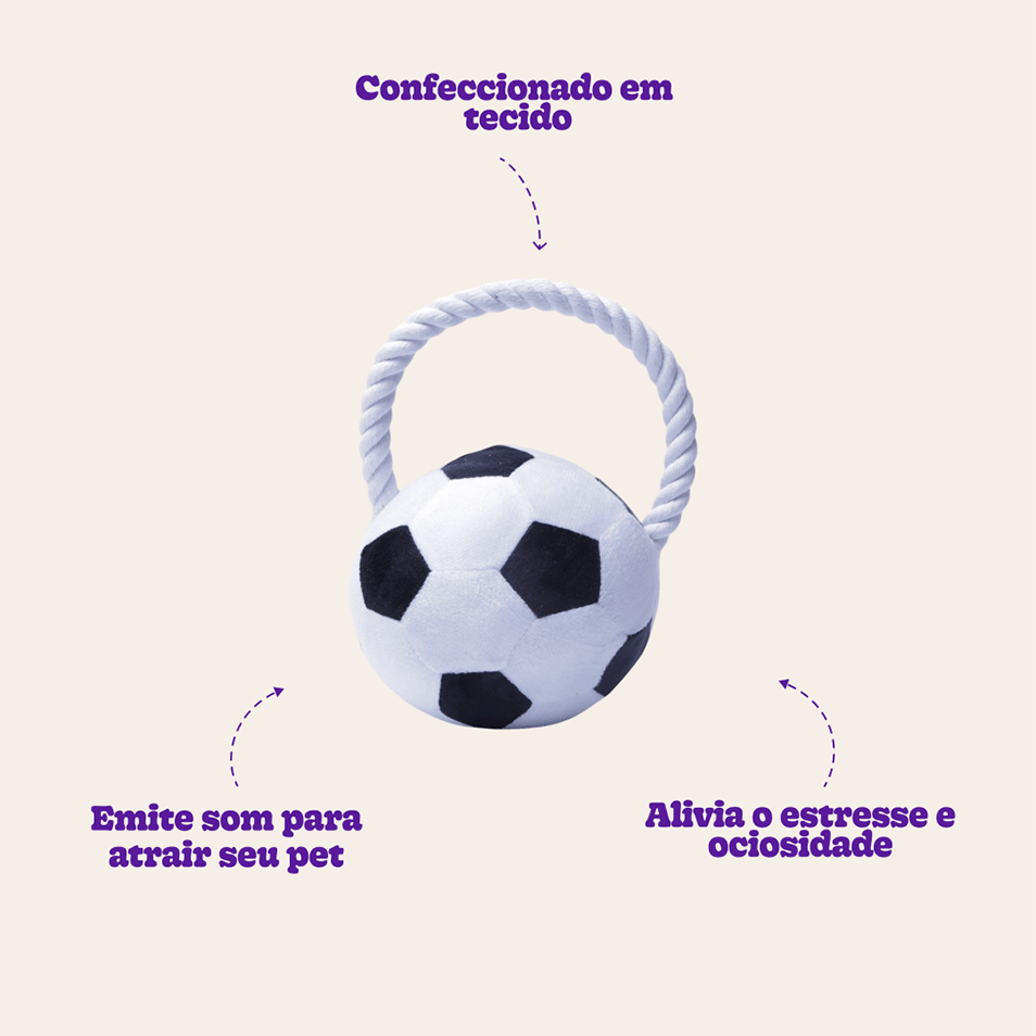 Brinquedo Pelúcia Bola de Futebol com Puxador para Cães - Tam. Único