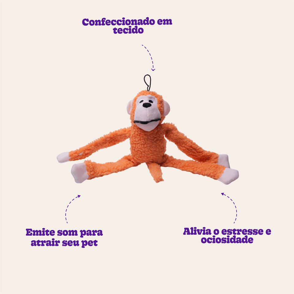 Brinquedo Jambo Mordedor Pelúcia Macaco Kelev Laranja - Tam. M
