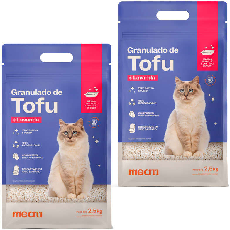 Granulado Higiênico de Tofu e Lavanda Meau para Gatos - 5Kg (2 pacotes de 2,5Kg)