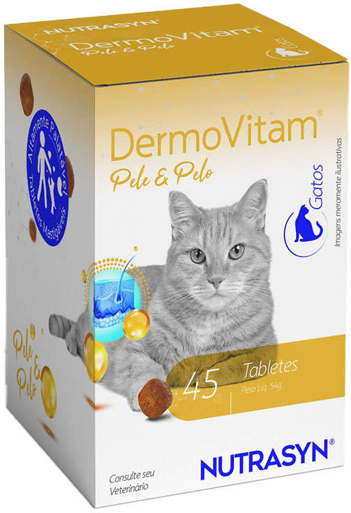 Suplemento Vitamínico Nutrasyn DermoVitam para Gatos - 45 Tabletes