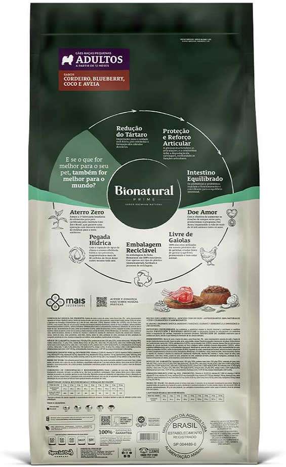 Ração Seca Bionatural Prime Cordeiro para Cães Adultos Porte Pequeno - 10,1Kg
