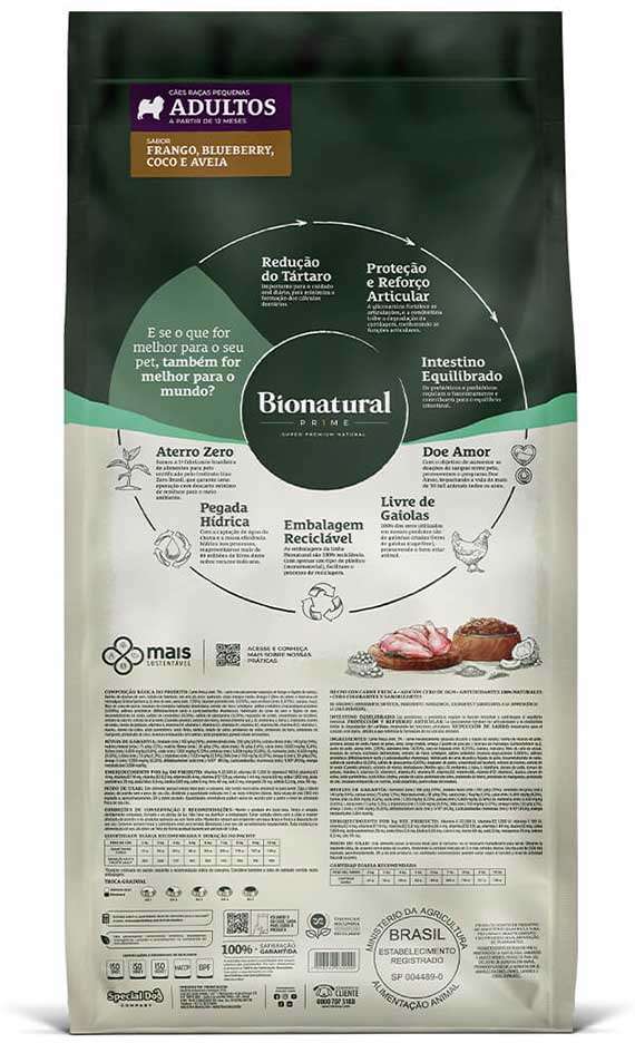 Ração Seca Bionatural Prime Frango para Cães Adultos Porte Pequeno - 15Kg