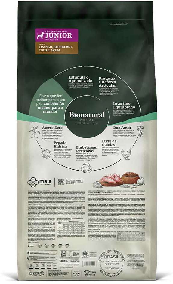 Ração Seca Bionatural Prime Junior Frango para Cães Filhotes Porte Pequeno - 2,5Kg