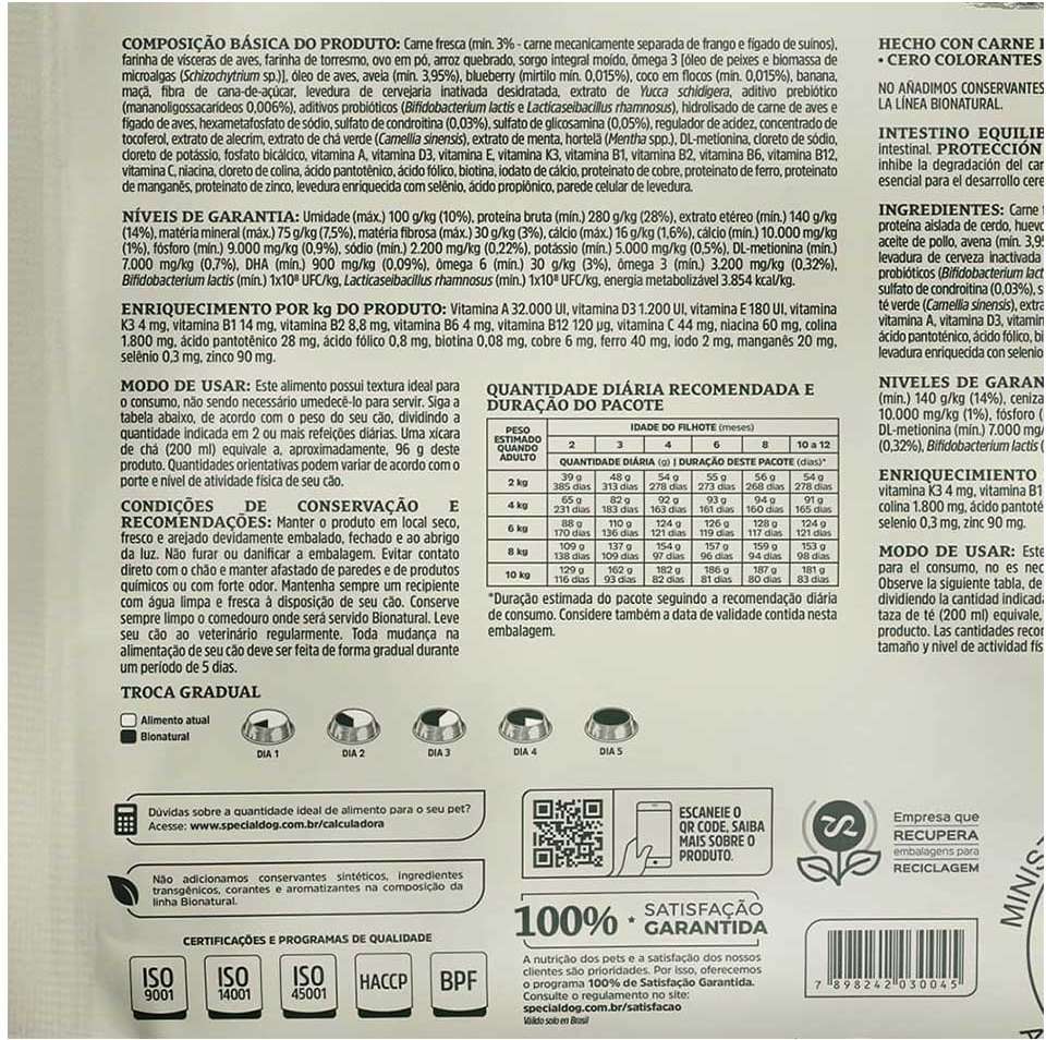 Ração Seca Bionatural Prime Junior Frango para Cães Filhotes Porte Pequeno - 2,5Kg