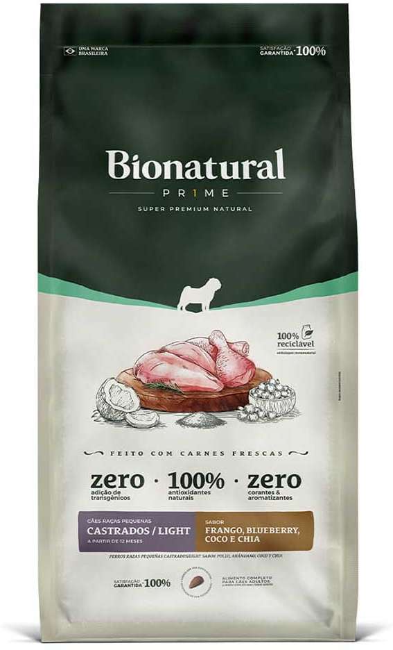 Ração Seca Bionatural Prime Light Frango para Cães Castrados Porte Pequeno - 10,1Kg