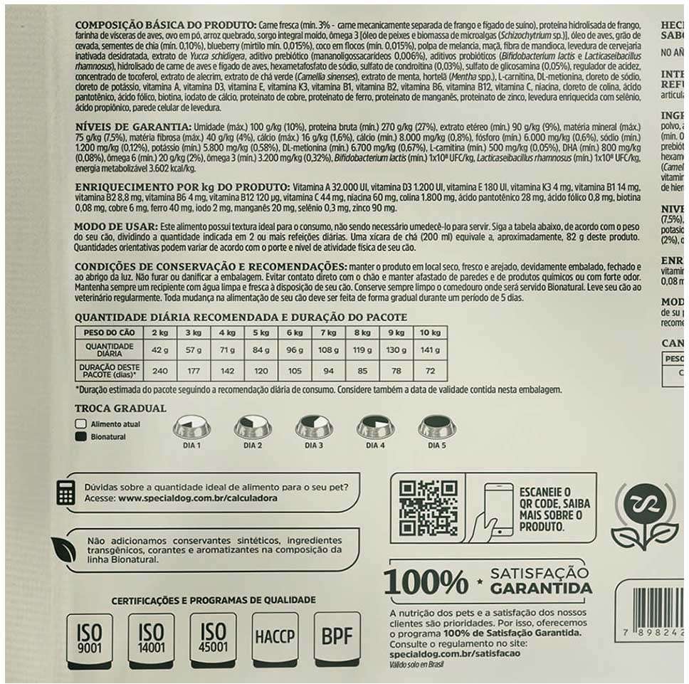 Ração Seca Bionatural Prime Light Frango para Cães Castrados Porte Pequeno - 10,1Kg