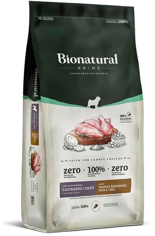Ração Seca Bionatural Prime Light Frango para Cães Castrados Porte Pequeno - 10,1Kg