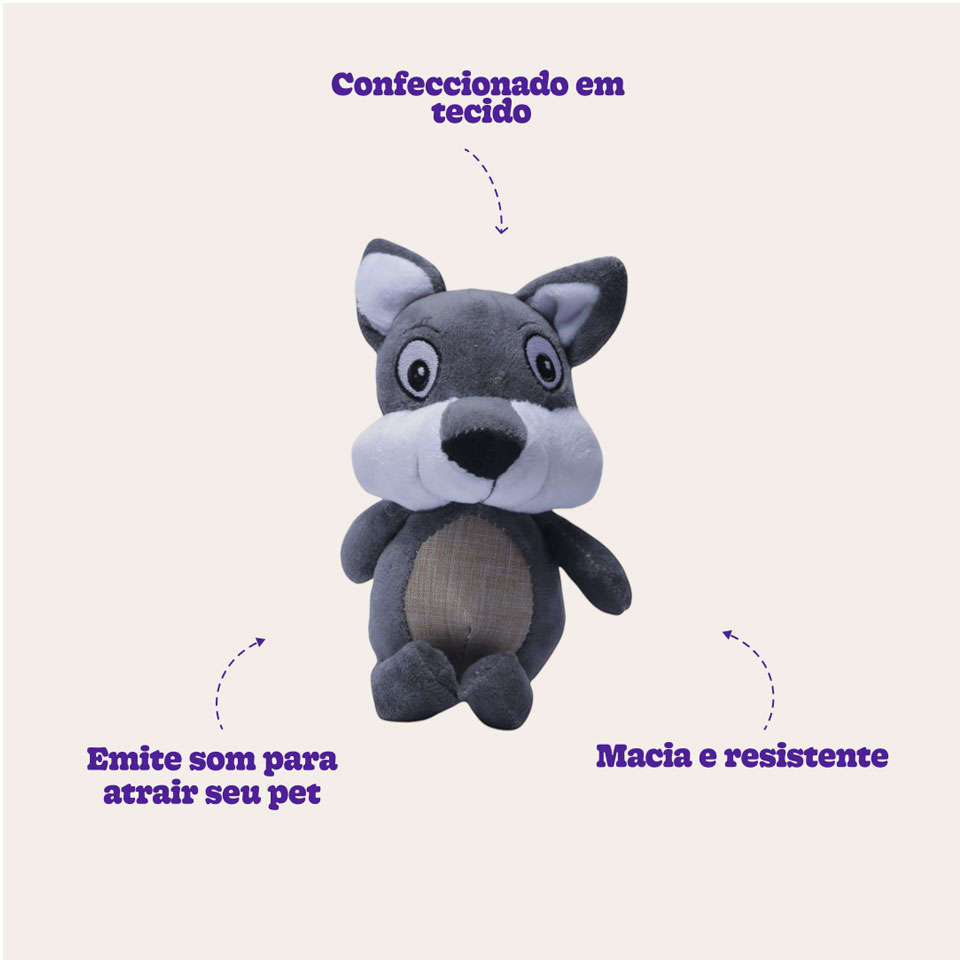 Brinquedo Pelúcia Raposa Cinza para Cães - Tam. Único