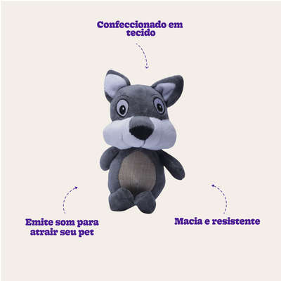 Brinquedo Pelúcia Raposa Cinza para Cães