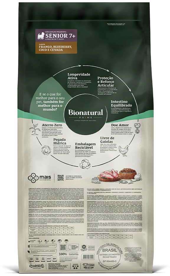 Ração Seca Bionatural Prime Sênior 7+ Frango para Cães Idosos Porte Pequeno - 15Kg
