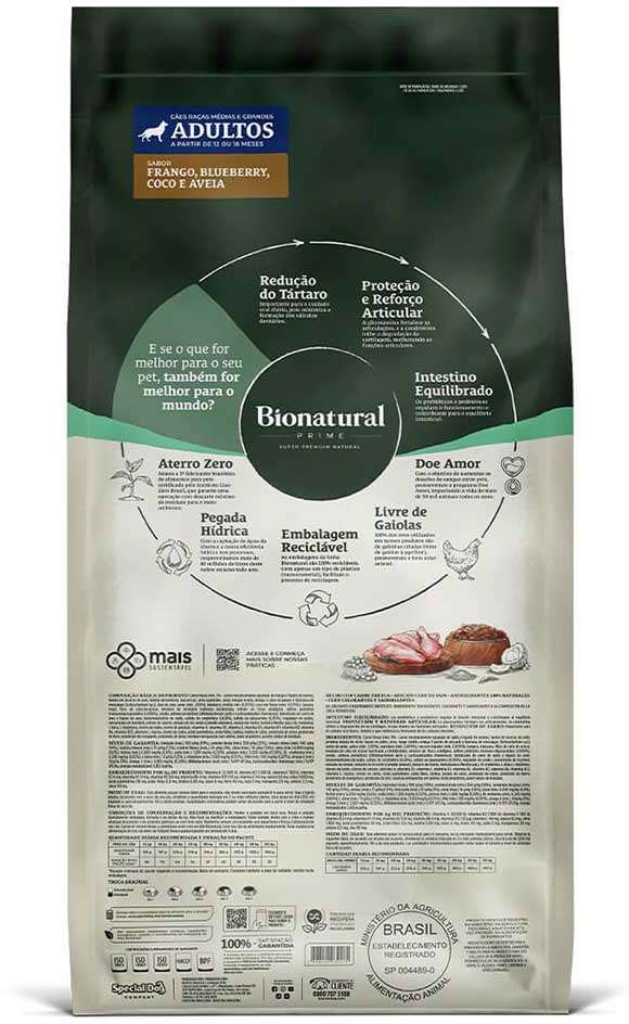 Ração Seca Bionatural Prime Frango para Cães Porte Médio e Grande - 20Kg
