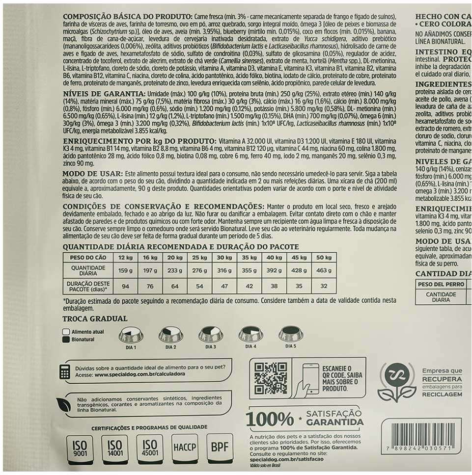 Ração Seca Bionatural Prime Frango para Cães Porte Médio e Grande - 20Kg