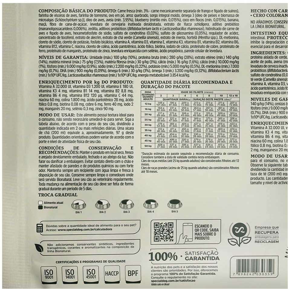Ração Seca Bionatural Prime Júnior Frango para Cães Filhotes Porte Médio e Grande - 15Kg