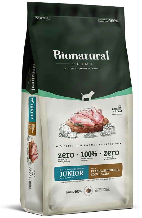 Ração Seca Bionatural Prime Júnior Frango para Cães Filhotes Porte Médio e Grande - 15Kg