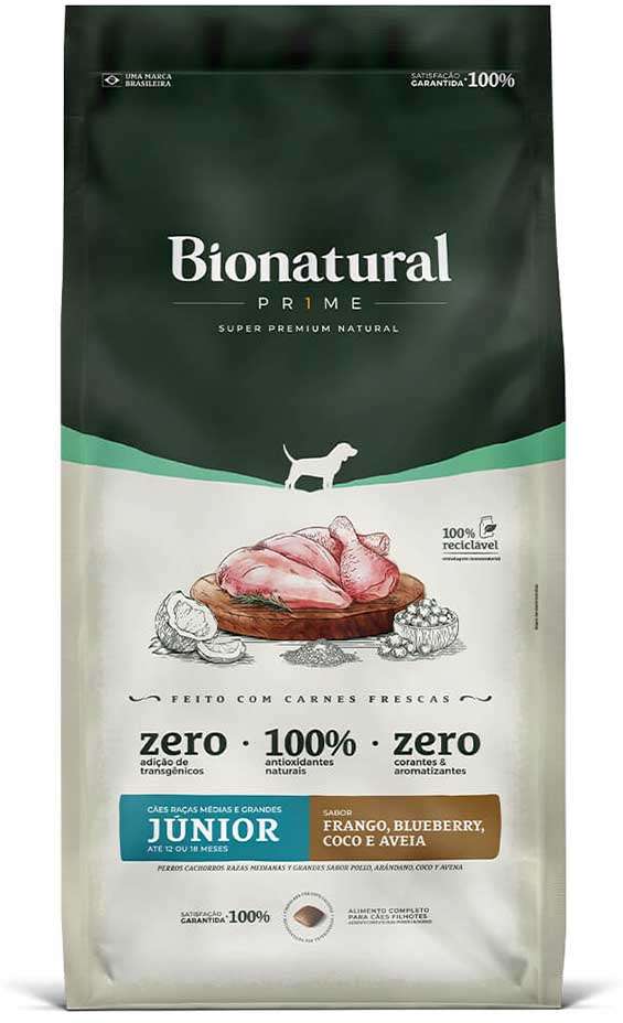 Ração Seca Bionatural Prime Júnior Frango para Cães Filhotes Porte Médio e Grande - 15Kg