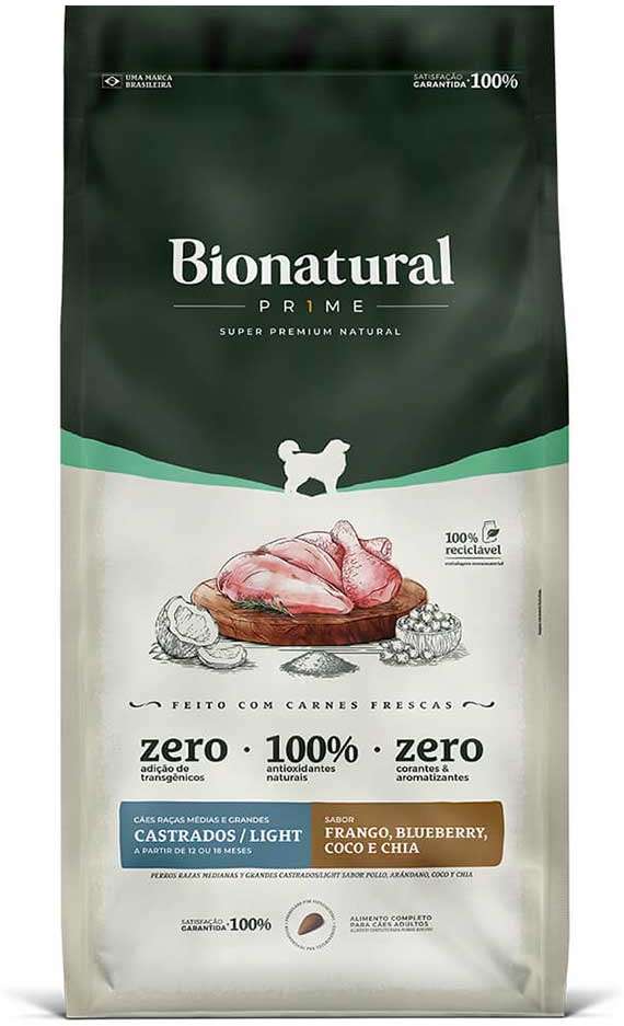 Ração Seca Bionatural Prime Light Frango para Cães Castrados Porte Médio e Grande - 15Kg