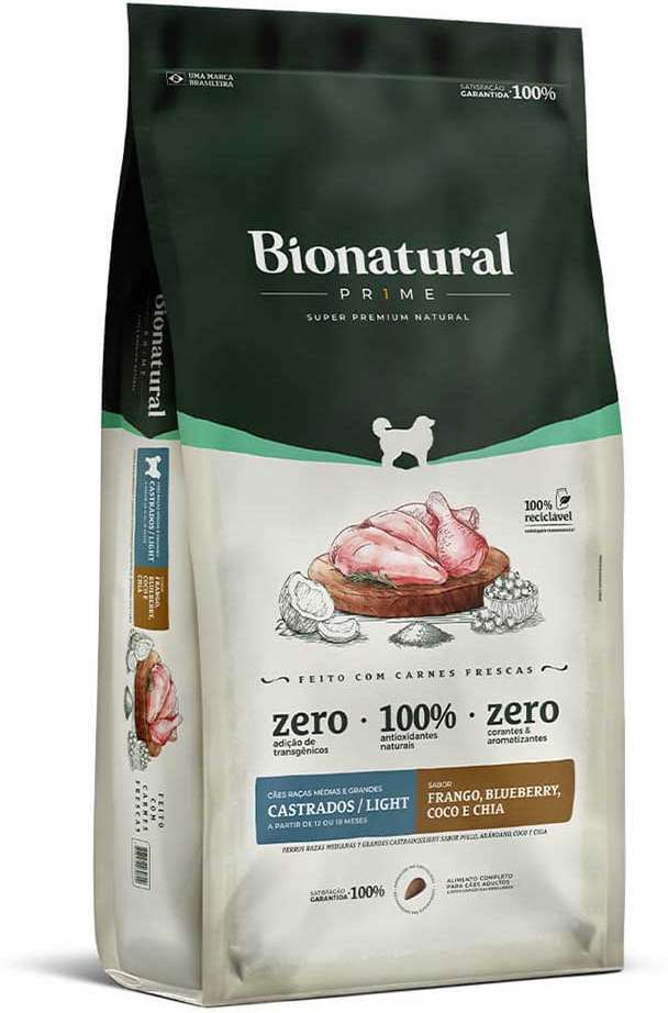 Ração Seca Bionatural Prime Light Frango para Cães Castrados Porte Médio e Grande - 15Kg