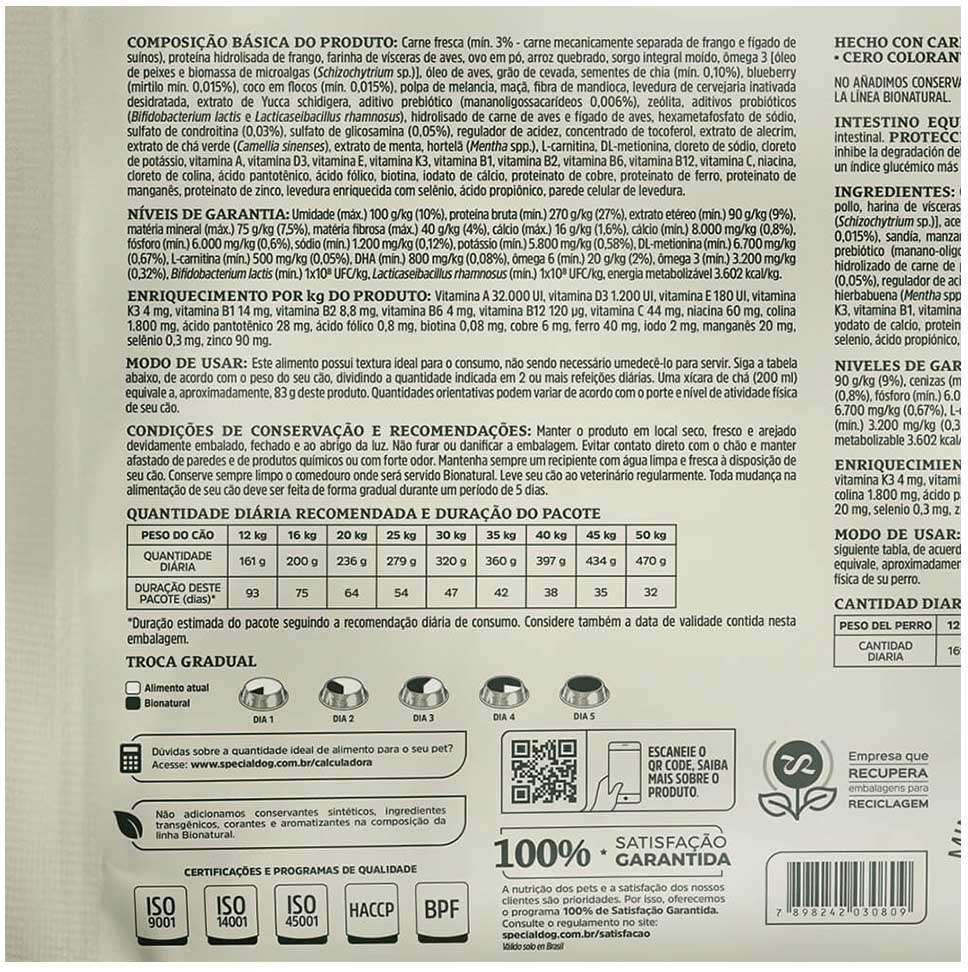 Ração Seca Bionatural Prime Light Frango para Cães Castrados Porte Médio e Grande - 15Kg