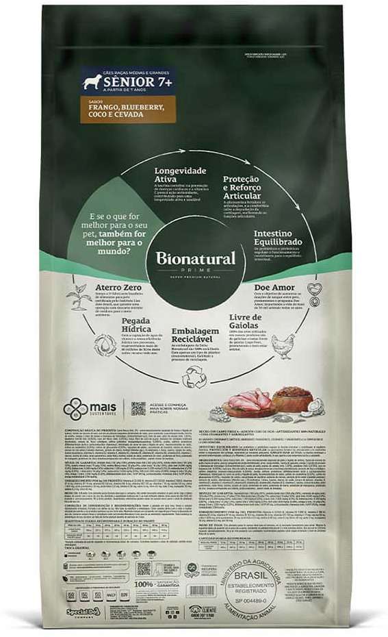Ração Seca Bionatural Prime Sênior 7+ para Cães Idosos Porte Médio e Grande - 15Kg