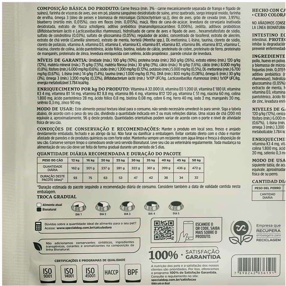 Ração Seca Bionatural Prime Sênior 7+ para Cães Idosos Porte Médio e Grande - 15Kg