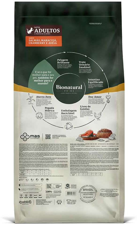Ração Seca Bionatural Prime Salmão para Gatos Adultos - 20Kg