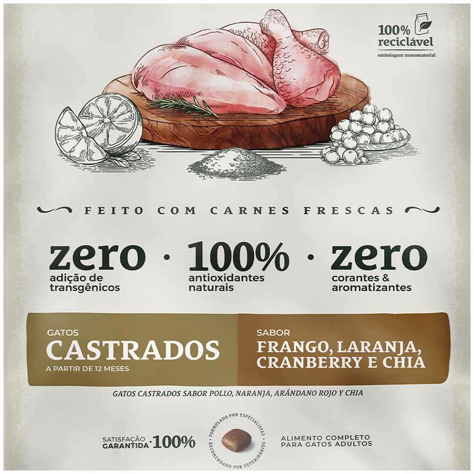 Ração Seca Bionatural Prime Frango para Gatos Castrados - 20Kg