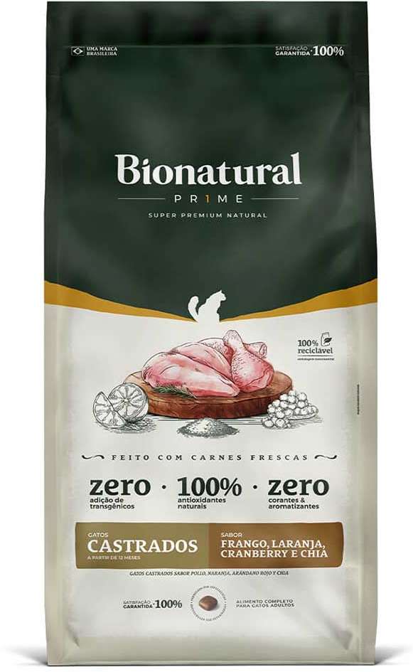 Ração Seca Bionatural Prime Frango para Gatos Castrados - 20Kg