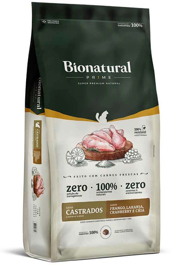 Ração Seca Bionatural Prime Frango para Gatos Castrados - 20Kg