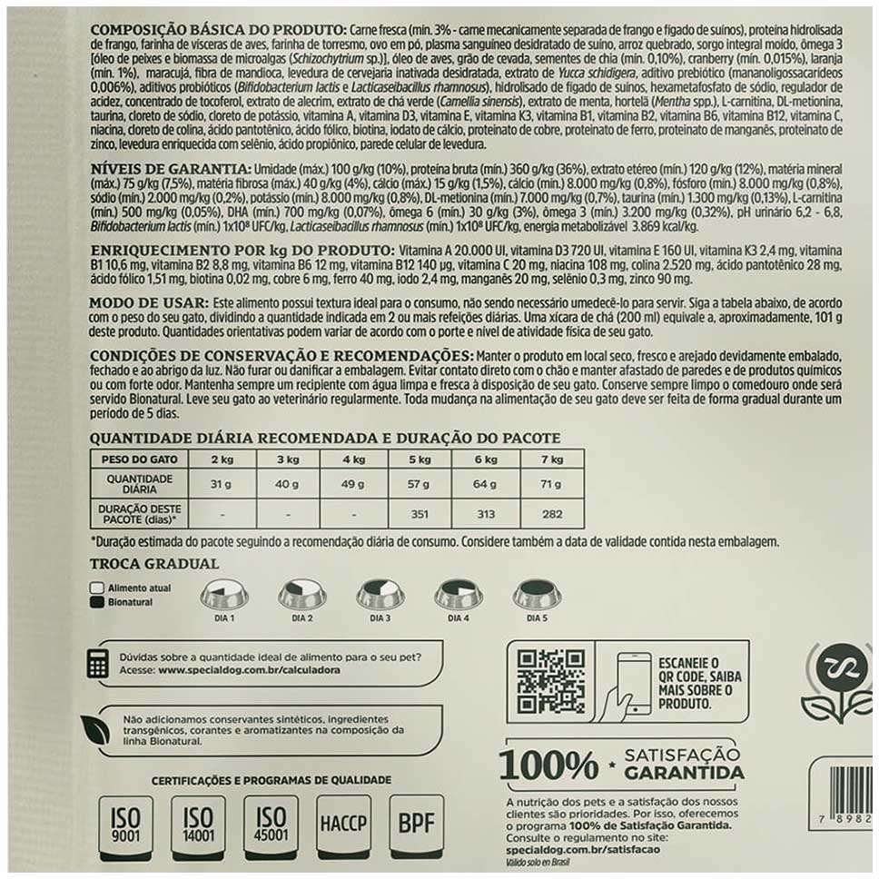 Ração Seca Bionatural Prime Frango para Gatos Castrados - 20Kg
