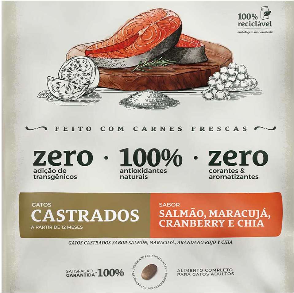 Ração Seca Bionatural Prime Salmão para Gatos Castrados - 7,5Kg