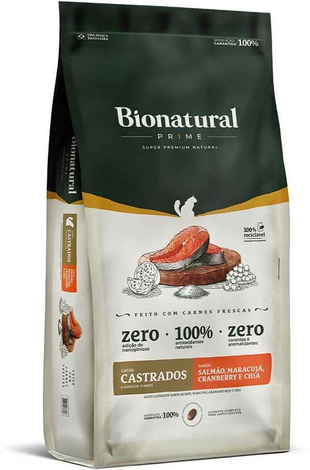 Ração Seca Bionatural Prime Salmão para Gatos Castrados - 7,5Kg