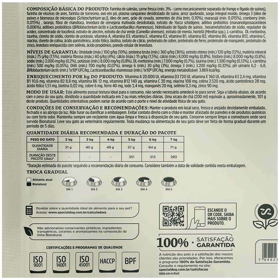 Ração Seca Bionatural Prime Salmão para Gatos Castrados - 7,5Kg
