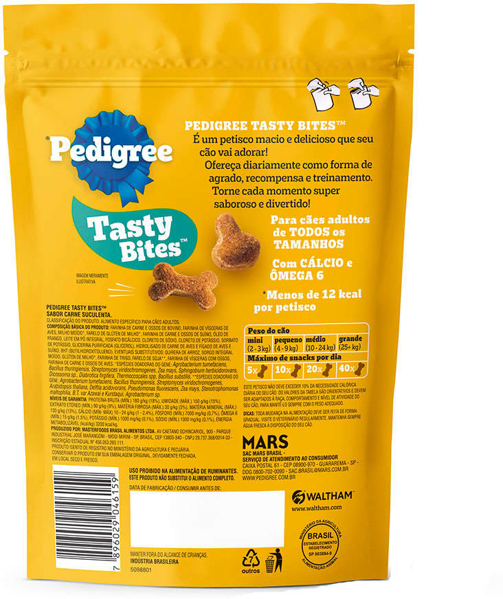 Petisco Pedigree Tasty Bites para Cães Adultos Sabor Carne Suculenta - 130 g
