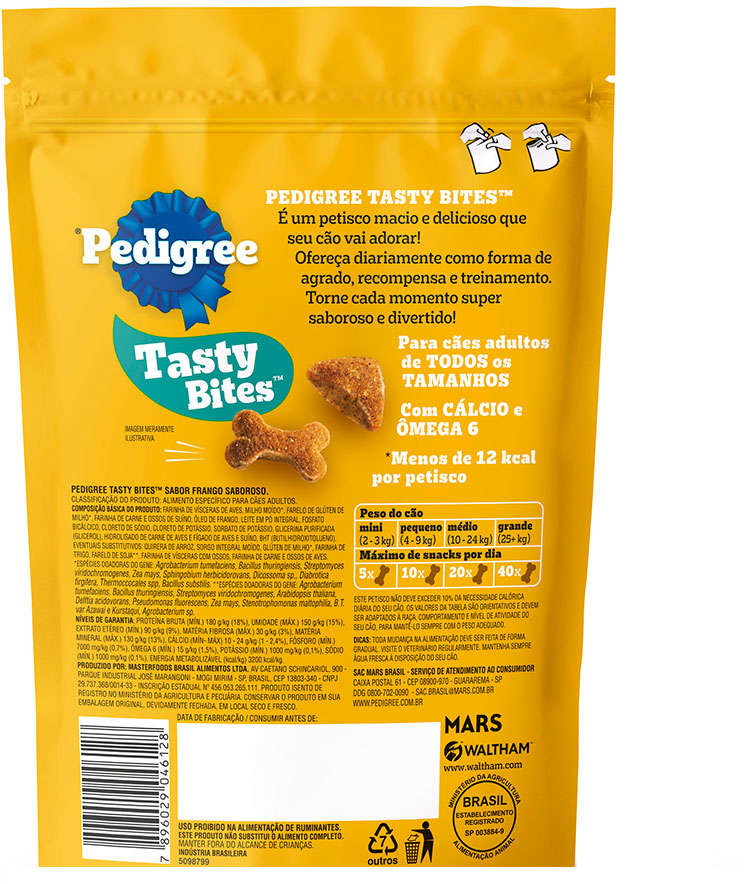 Petisco Pedigree Tasty Bites para Cães Adultos Sabor Frango Saboroso - 80 g
