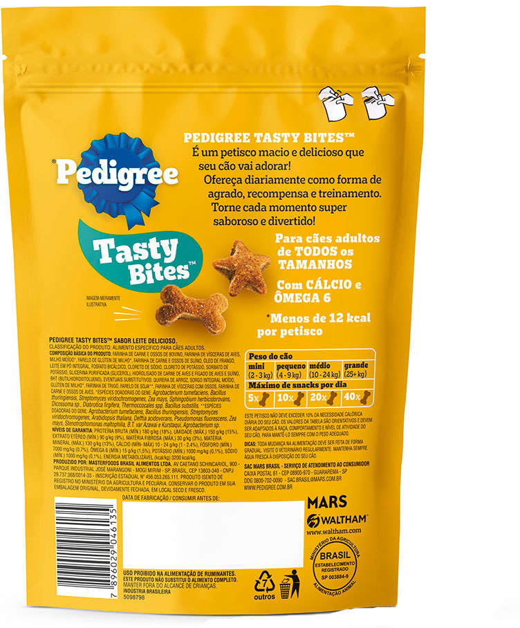 Petisco Pedigree Tasty Bites para Cães Adultos Sabor Leite Delicioso - 80 g