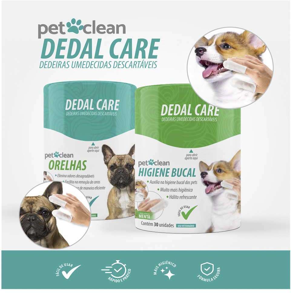 Dedeira Pet Clean Dedal Care Higiene Bucal para Cães e Gatos - 30 Unidades