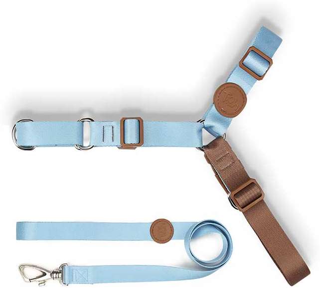 Conjunto Peitoral Antipuxão e Guia Azul - Tam. P
