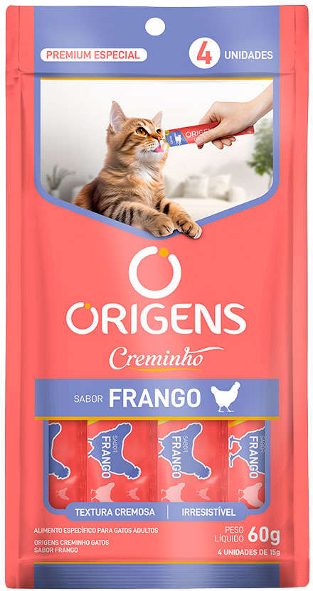 Petisco Cremoso Origens Creminho Frango para Gatos - 1 Pacote (4 Unidades)