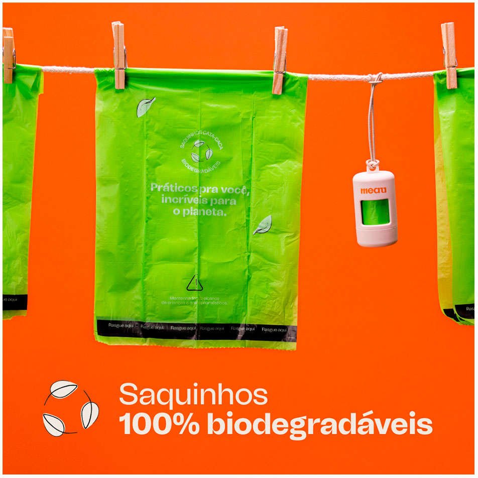 Kit Cata-Caca Meau Dispenser com Saquinhos Higiênicos Biodegradáveis- 2 Rolos