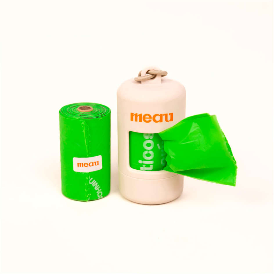 Kit Cata-Caca Meau Dispenser com Saquinhos Higiênicos Biodegradáveis- 2 Rolos