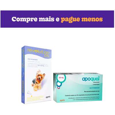 Kit Zoetis Antipulgas e Carrapatos Revolution 12% e Apoquel Dermatológico 3,6 mg para Cães de 2,6 a 5 Kg - KIT