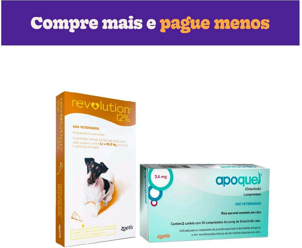 Kit Zoetis Antipulgas e Carrapatos Revolution 12% e Apoquel Dermatológico 3,6 mg para Cães de 5 a 10Kg - KIT