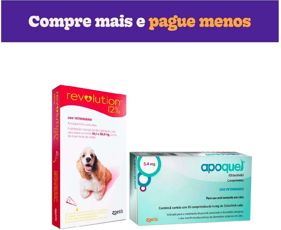 Kit Zoetis Antipulgas e Carrapatos Revolution 12% e Apoquel Dermatológico 5,4 mg para Cães de 10 a 20Kg - KIT