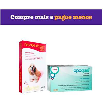 Kit Zoetis Antipulgas e Carrapatos Revolution 12% e Apoquel Dermatológico 5,4 mg para Cães de 10 a 20 Kg - KIT