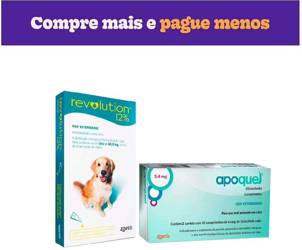 Kit Zoetis Antipulgas e Carrapatos Revolution 12% e Apoquel Dermatológico 5,4 mg para Cães de 20 a 40Kg - KIT