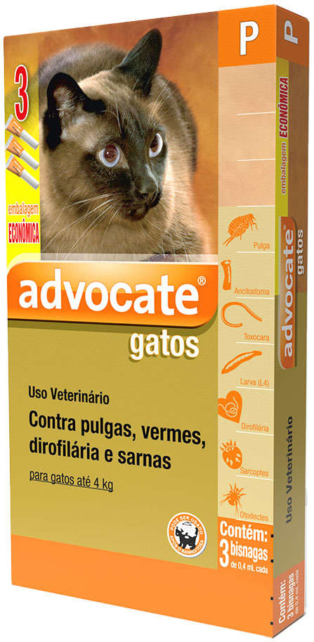 Antipulgas e Vermicida Advocate 40 mg para Gatos até 4Kg - 3 Pipetas