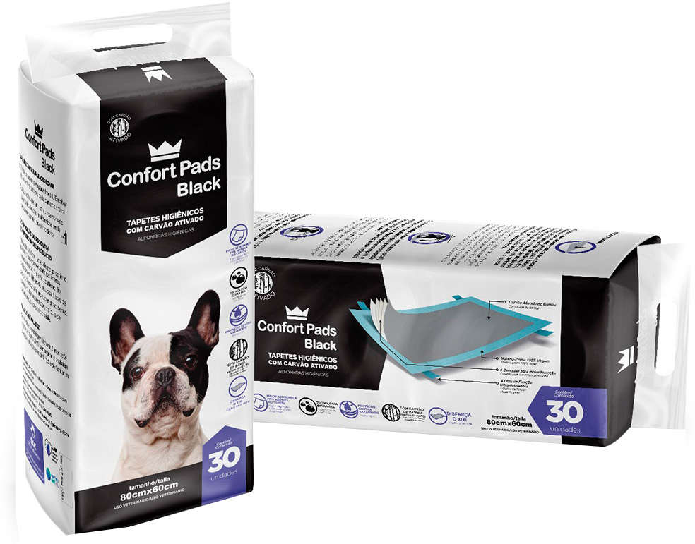 Tapete Higiênico Confort Pads Black 80x60 - 30 Unidades